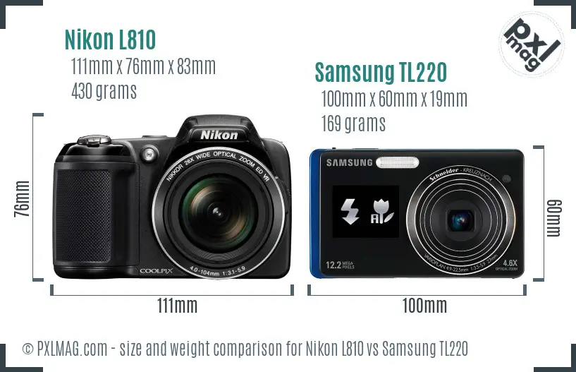 Nikon L810 vs Samsung TL220 size comparison