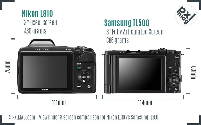 Nikon L810 vs Samsung TL500 Screen and Viewfinder comparison