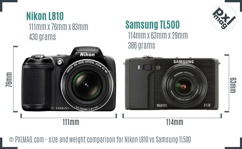 Nikon L810 vs Samsung TL500 size comparison