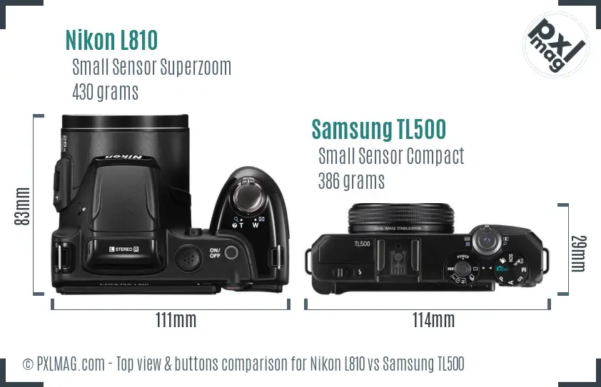 Nikon L810 vs Samsung TL500 top view buttons comparison