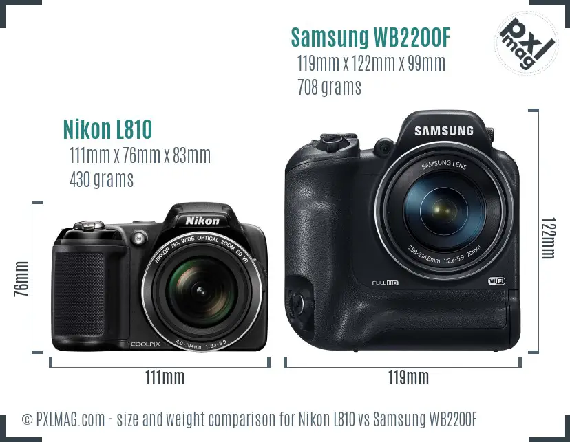 Nikon L810 vs Samsung WB2200F size comparison