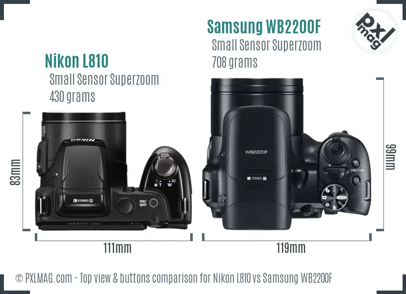 Nikon L810 vs Samsung WB2200F top view buttons comparison