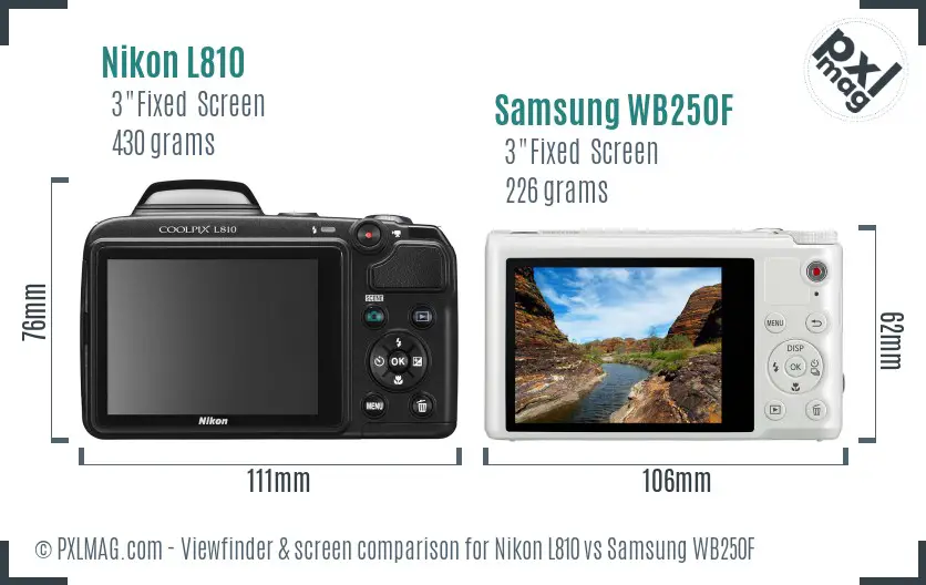 Nikon L810 vs Samsung WB250F Screen and Viewfinder comparison Nikon L810 vs Samsung WB250F Screen and Viewfinder comparison
