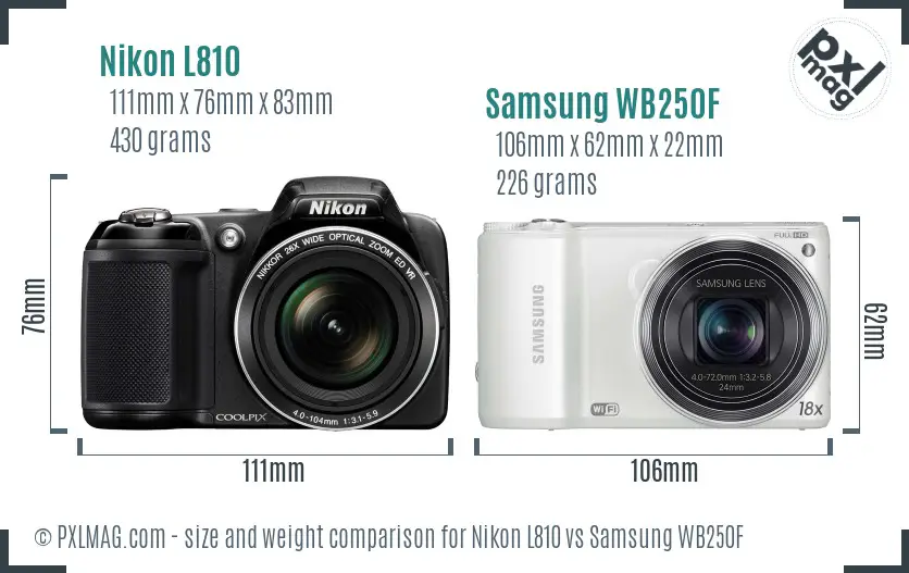 Nikon L810 vs Samsung WB250F size comparison Nikon L810 vs Samsung WB250F size comparison