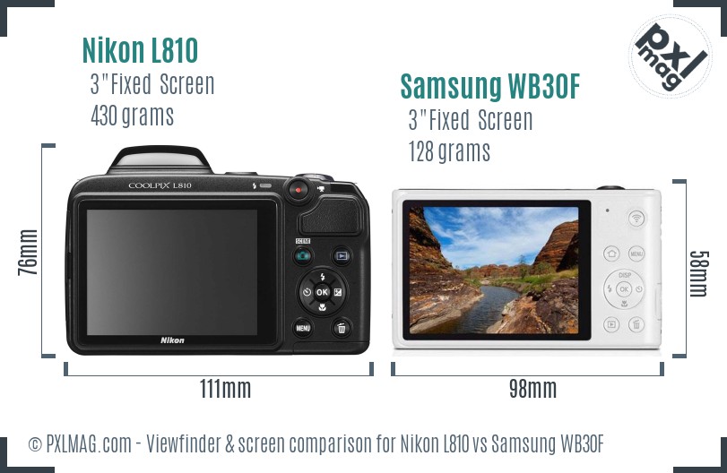 Nikon L810 vs Samsung WB30F Screen and Viewfinder comparison