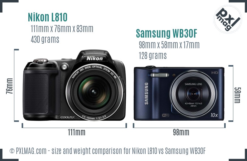 Nikon L810 vs Samsung WB30F size comparison