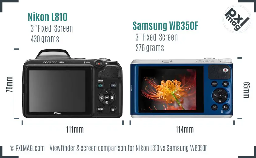 Nikon L810 vs Samsung WB350F Screen and Viewfinder comparison