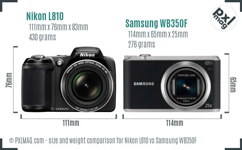 Nikon L810 vs Samsung WB350F size comparison