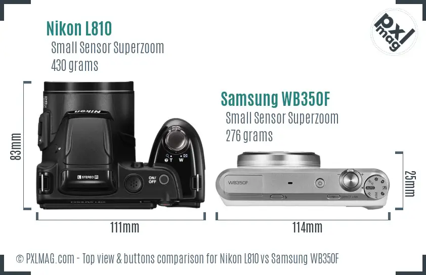 Nikon L810 vs Samsung WB350F top view buttons comparison