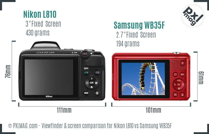 Nikon L810 vs Samsung WB35F Screen and Viewfinder comparison