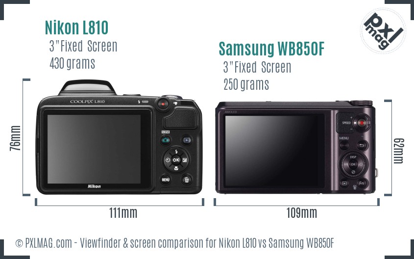 Nikon L810 vs Samsung WB850F Screen and Viewfinder comparison