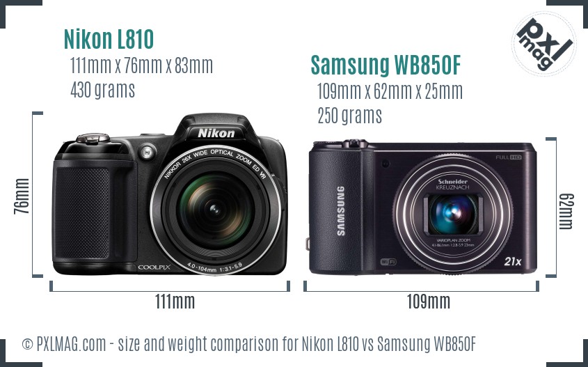 Nikon L810 vs Samsung WB850F size comparison