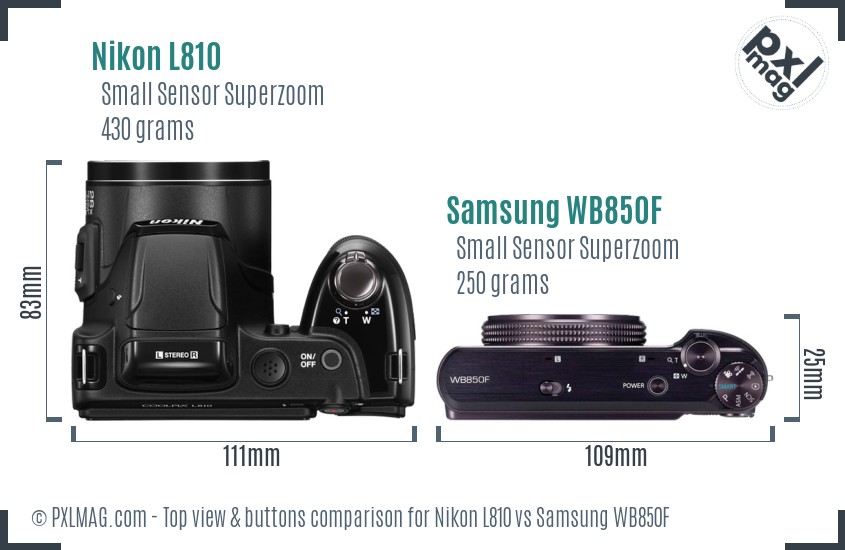 Nikon L810 vs Samsung WB850F top view buttons comparison