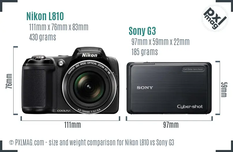Nikon L810 vs Sony G3 size comparison