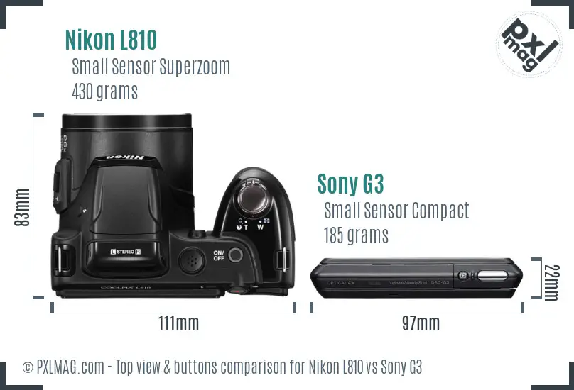 Nikon L810 vs Sony G3 top view buttons comparison