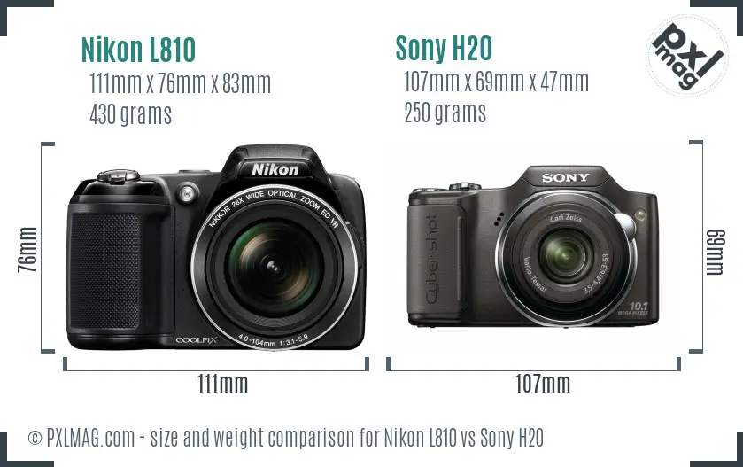 Nikon L810 vs Sony H20 size comparison