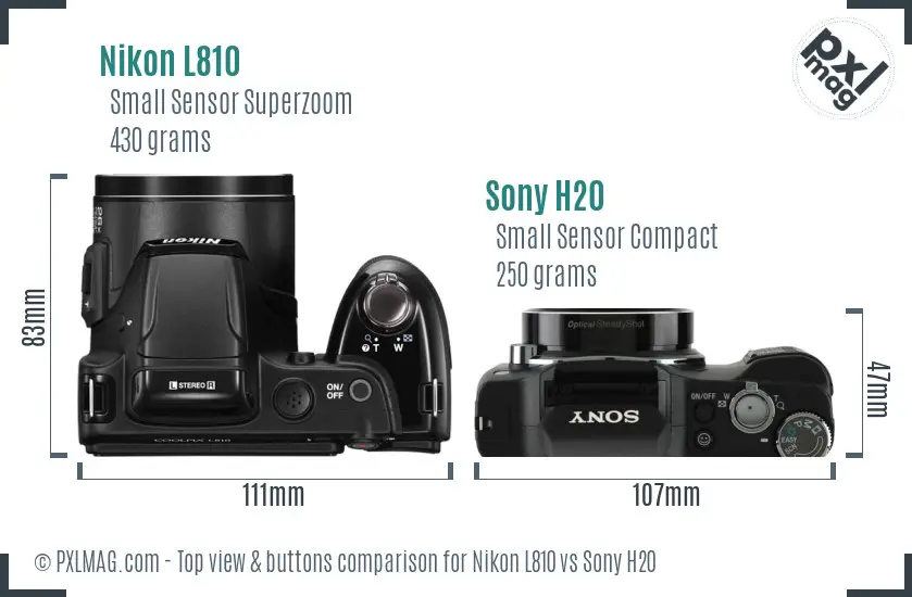 Nikon L810 vs Sony H20 top view buttons comparison