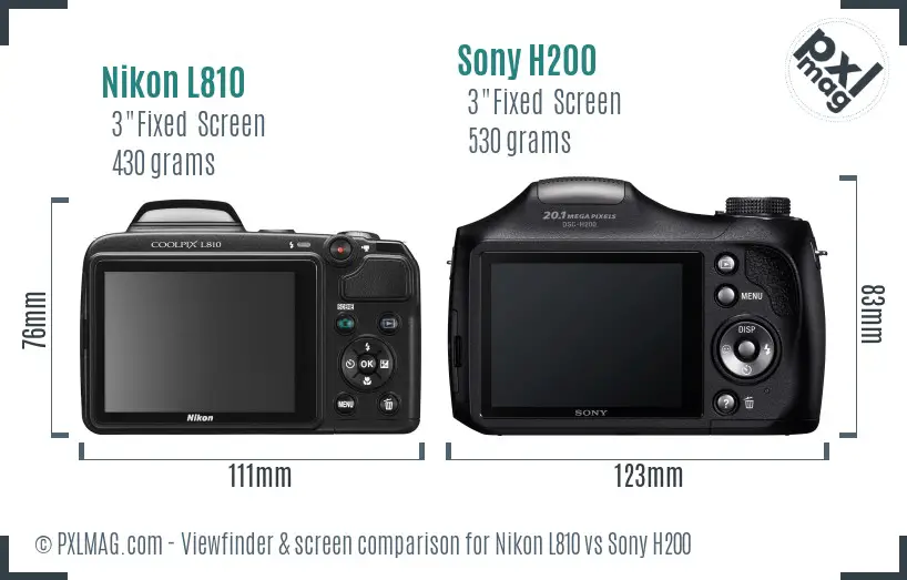 Nikon L810 vs Sony H200 Screen and Viewfinder comparison