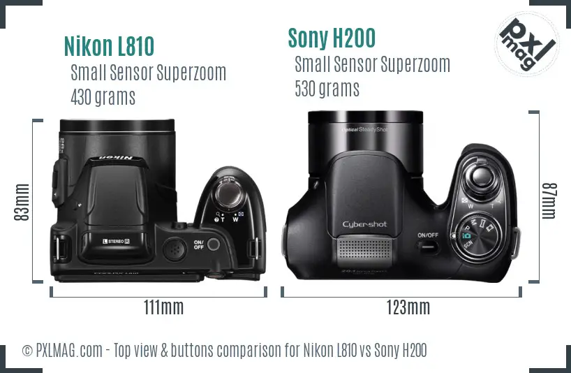 Nikon L810 vs Sony H200 top view buttons comparison