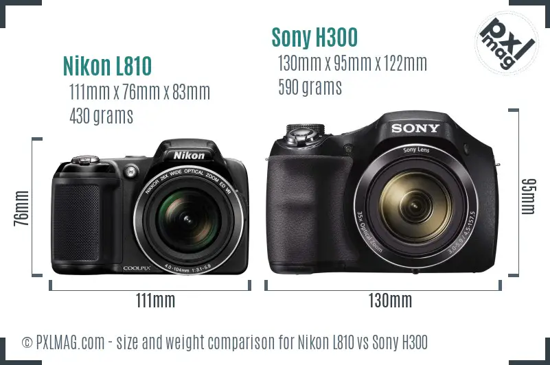 Nikon L810 vs Sony H300 size comparison