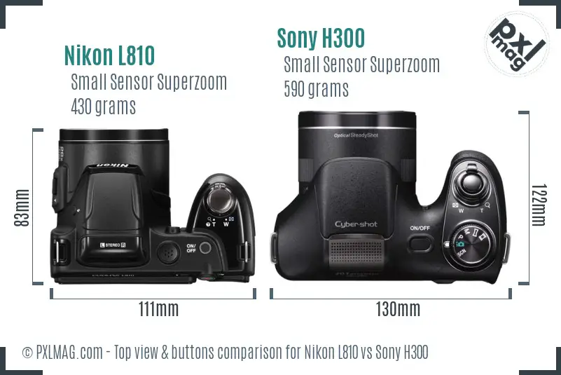 Nikon L810 vs Sony H300 top view buttons comparison