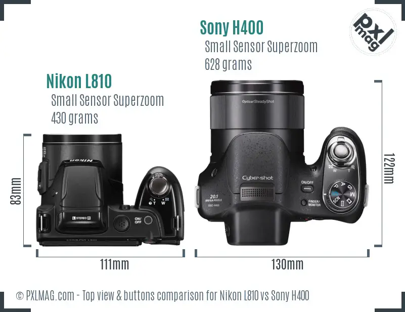 Nikon L810 vs Sony H400 top view buttons comparison Nikon L810 vs Sony H400 top view buttons comparison