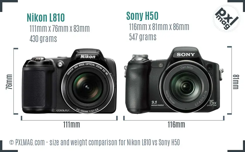 Nikon L810 vs Sony H50 size comparison Nikon L810 vs Sony H50 size comparison