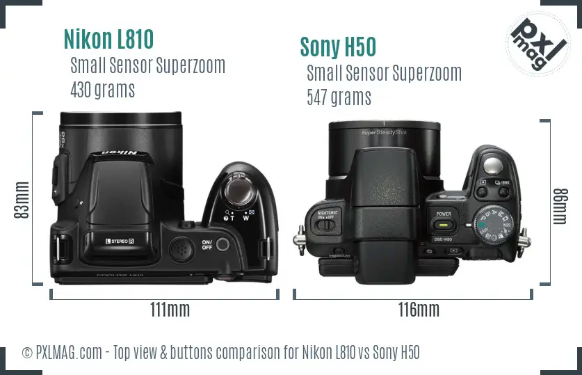 Nikon L810 vs Sony H50 top view buttons comparison Nikon L810 vs Sony H50 top view buttons comparison