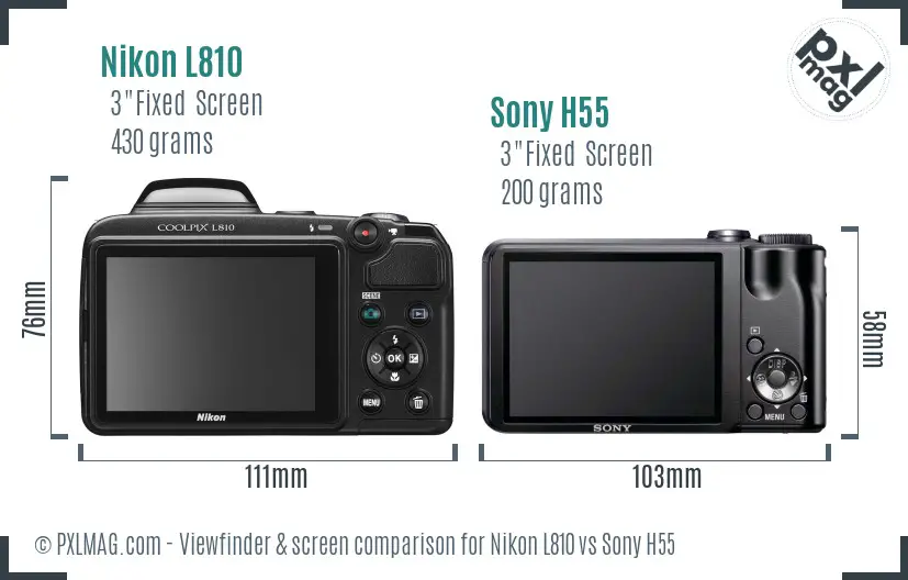 Nikon L810 vs Sony H55 Screen and Viewfinder comparison