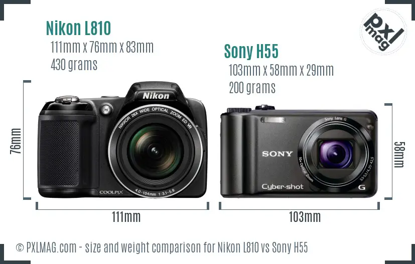 Nikon L810 vs Sony H55 size comparison