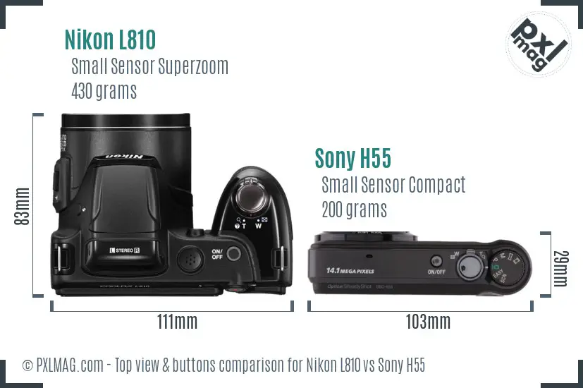 Nikon L810 vs Sony H55 top view buttons comparison