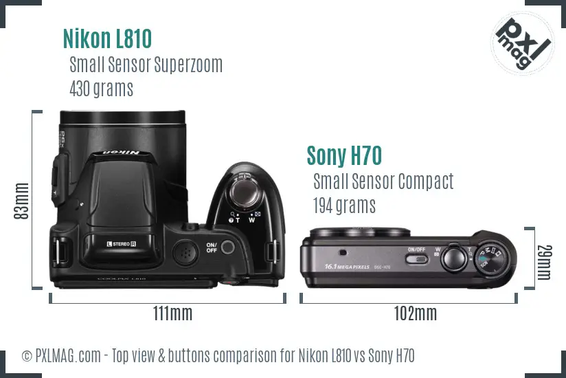 Nikon L810 vs Sony H70 top view buttons comparison Nikon L810 vs Sony H70 top view buttons comparison
