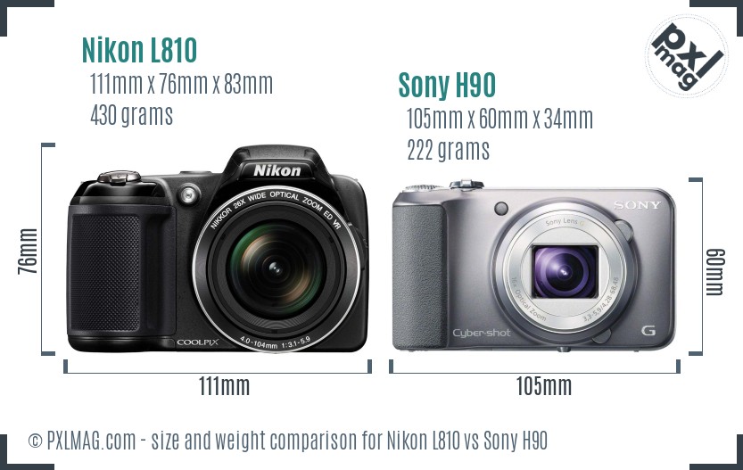 Nikon L810 vs Sony H90 size comparison