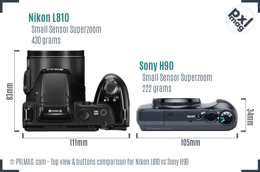 Nikon L810 vs Sony H90 top view buttons comparison