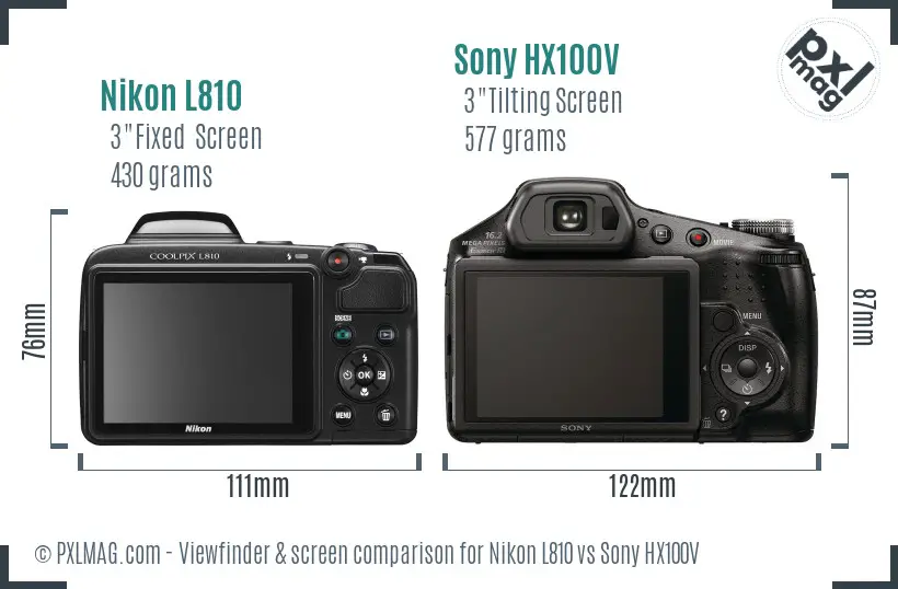 Nikon L810 vs Sony HX100V Screen and Viewfinder comparison