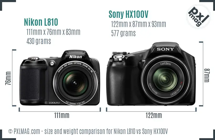 Nikon L810 vs Sony HX100V size comparison