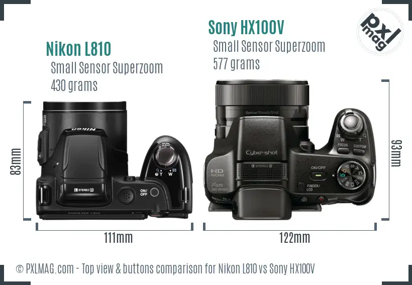 Nikon L810 vs Sony HX100V top view buttons comparison