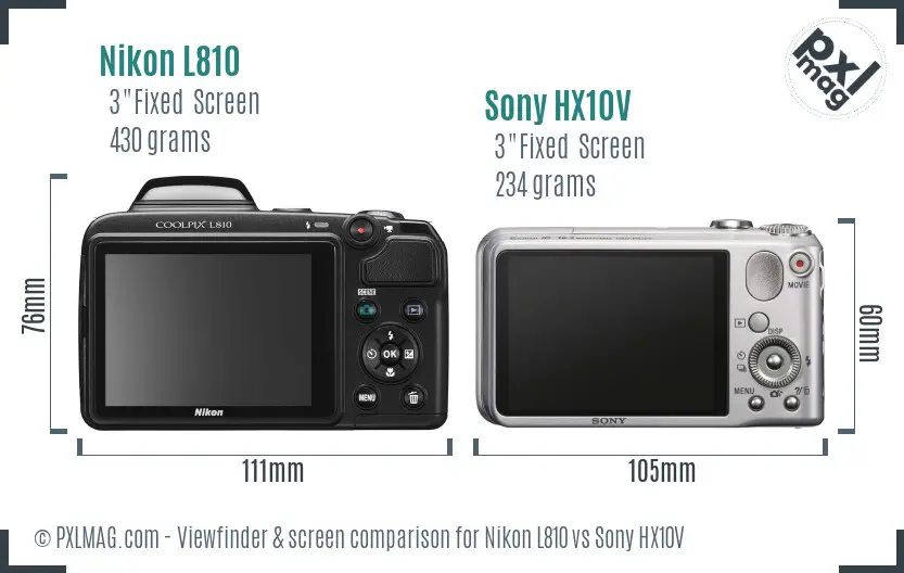 Nikon L810 vs Sony HX10V Screen and Viewfinder comparison