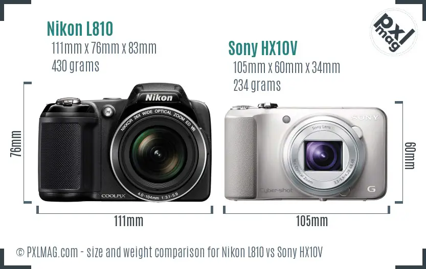 Nikon L810 vs Sony HX10V size comparison