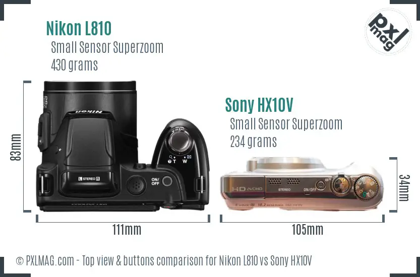 Nikon L810 vs Sony HX10V top view buttons comparison