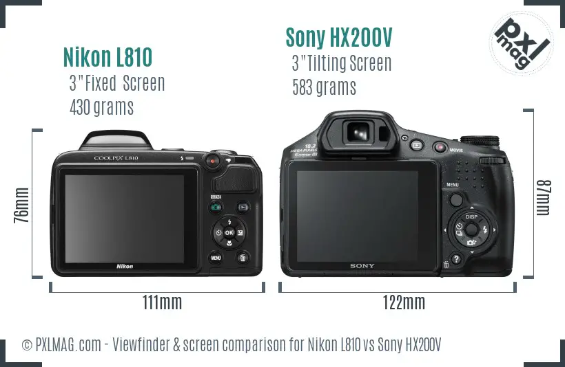 Nikon L810 vs Sony HX200V Screen and Viewfinder comparison