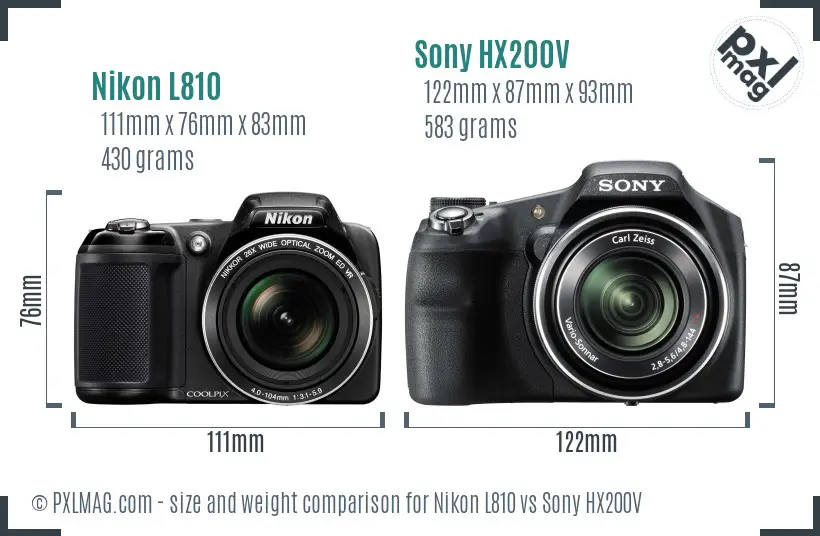 Nikon L810 vs Sony HX200V size comparison