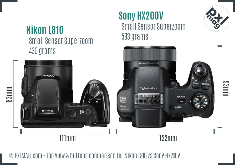Nikon L810 vs Sony HX200V top view buttons comparison