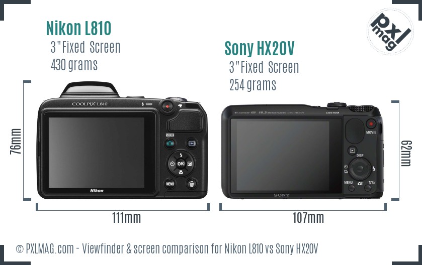 Nikon L810 vs Sony HX20V Screen and Viewfinder comparison