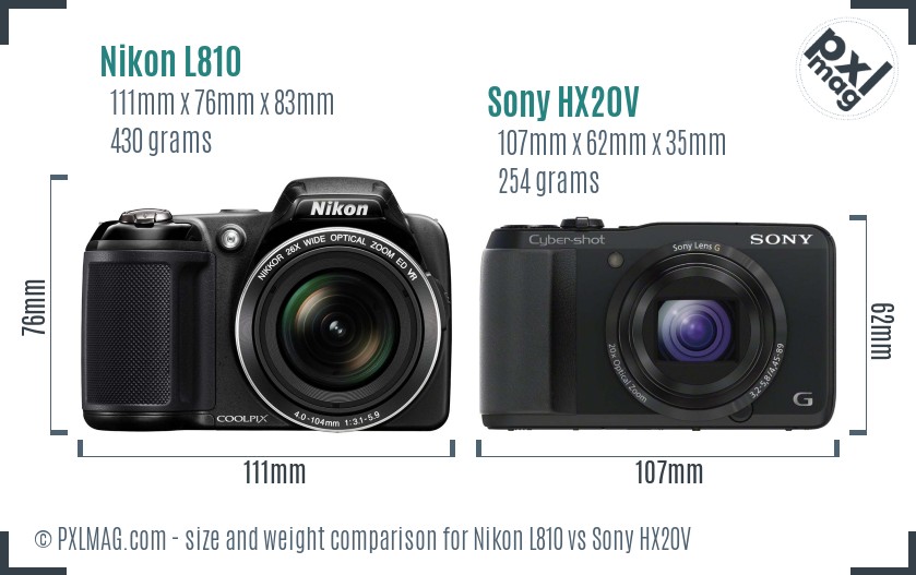 Nikon L810 vs Sony HX20V size comparison Nikon L810 vs Sony HX20V size comparison