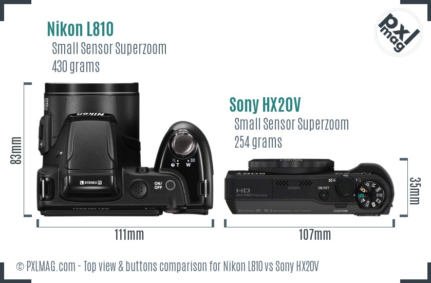 Nikon L810 vs Sony HX20V top view buttons comparison