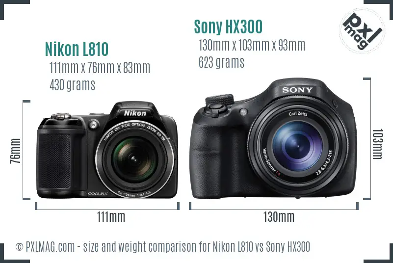 Nikon L810 vs Sony HX300 size comparison