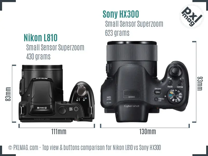 Nikon L810 vs Sony HX300 top view buttons comparison