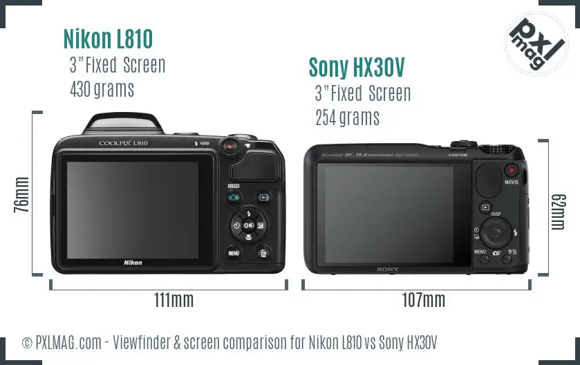 Nikon L810 vs Sony HX30V Screen and Viewfinder comparison