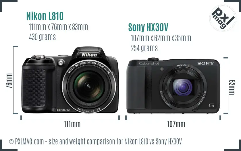 Nikon L810 vs Sony HX30V size comparison